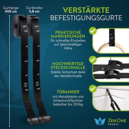 Turnringe Holz Ringe Turnen I ZenRings Fitness Gymnastikringe mit Türanker und Gurten inkl. Gratis E-Book, Workout-Guide + Tasche - 3