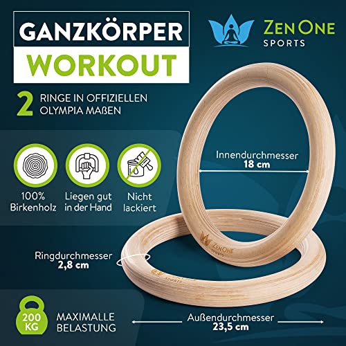 Turnringe Holz Ringe Turnen I ZenRings Fitness Gymnastikringe mit Türanker und Gurten inkl. Gratis E-Book, Workout-Guide + Tasche - 5