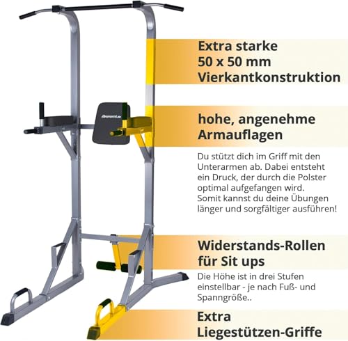ScSPORTS® Gymtower Kraftturm mit Dip-Station und Klimmzugstange in Grau – ideal für´s Home-Gym - 2