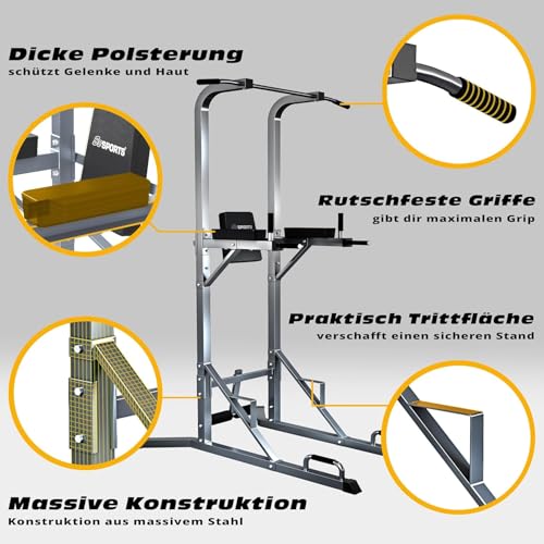 ScSPORTS® Gymtower Kraftturm mit Dip-Station und Klimmzugstange in Grau – ideal für´s Home-Gym - 3
