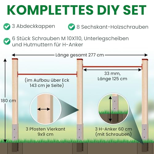 Gartenpirat Doppelreck Modell DKR aus Kantholz mit Reckstangen rot - 6