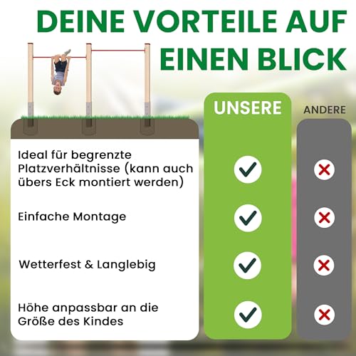 Gartenpirat Doppelreck Modell DKR aus Kantholz mit Reckstangen rot - 7