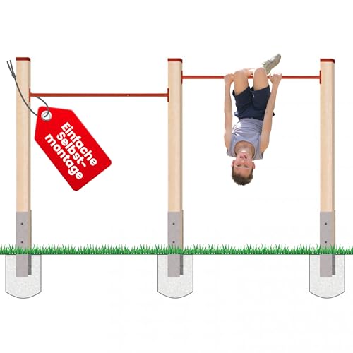 Gartenpirat Doppelreck Modell DKR aus Kantholz mit Reckstangen rot - 2