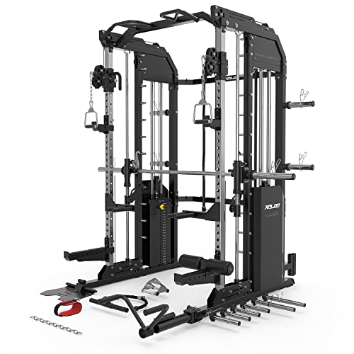 XPLON Tower7 Kraftstation Multipresse Klimmzugstation inkl. 240kg Steckgewichte mit Hantelbank Ø30mm / 50mm - 7