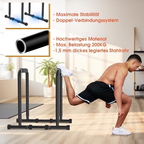 DH FitLife Dip Barren Bars | Dip Station | Kraftstation Fitnessgerät für Zuhause | Parallettes Calisthenics Training Equipment | Krafttraining 80-100 cm individuell verstellbar - 2