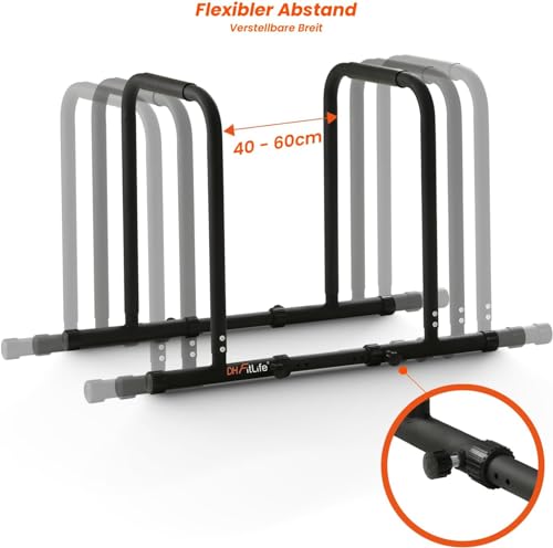 DH FitLife Dip Barren Bars | Dip Station | Kraftstation Fitnessgerät für Zuhause | Parallettes Calisthenics Training Equipment | Krafttraining 80-100 cm individuell verstellbar - 7