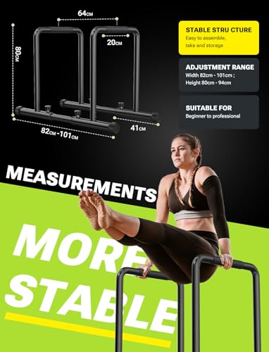 Yoleo Verstellbare Dip Barren – 500 kg Dip-Station, tragbar, funktional, Fitness-Bar mit Sicherheitsanschluss, robuster Dip-Ständer, Body-Presse, Paralleten-Übungs-Bar für Calisthenics - 6