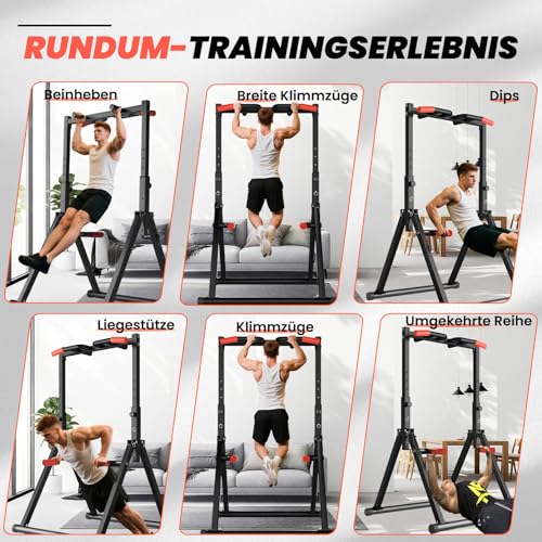 DOBESTS Faltbar Power Tower Dip Station Klimmzugstange Freistehend - 6
