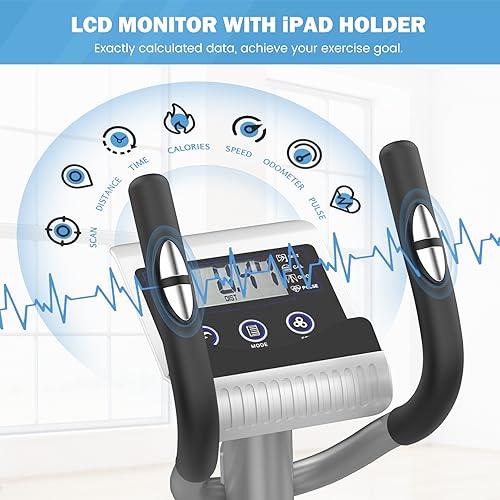 Dripex Elliptical Crosstrainer, Extrem leises magnetisches Ellipsentrainer für den Heimgebrauch, mit 6KG Schwungrad, 8 Widerstandsstufen, Pulssensor, LCD Monitor & Gerätehalterung (Grün) - 5