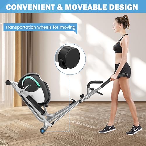 Dripex Elliptical Crosstrainer, Extrem leises magnetisches Ellipsentrainer für den Heimgebrauch, mit 6KG Schwungrad, 8 Widerstandsstufen, Pulssensor, LCD Monitor & Gerätehalterung (Grün) - 6