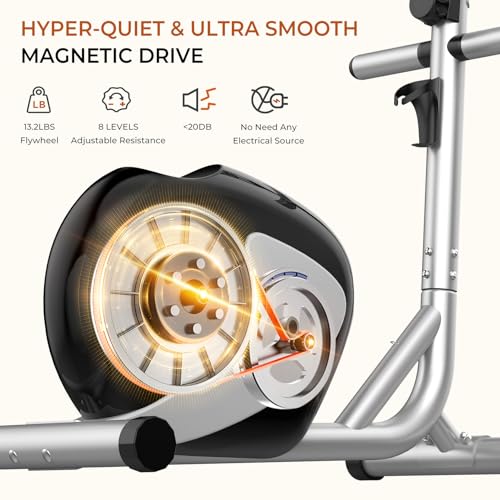 Crosstrainer für zuhause, YOLEO Extrem leiser und reibungsloser Cardio Fitness Ellipsentrainer mit LCD-Monitor mit 8 Stufen einstellbarem Widerstand, Pulssensor und Gerätehalter (Grün) - 2