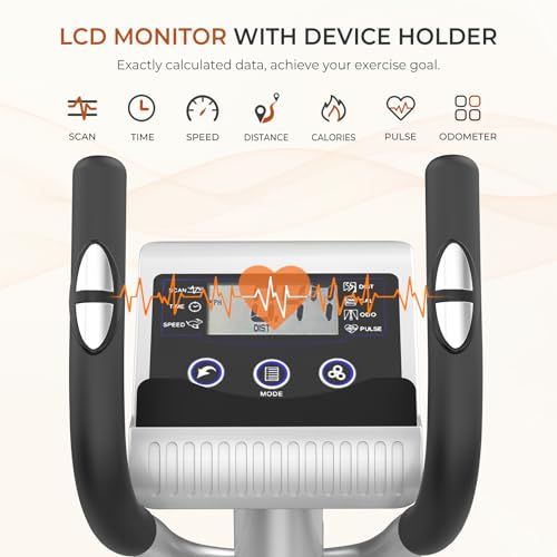 Crosstrainer für zuhause, YOLEO Extrem leiser und reibungsloser Cardio Fitness Ellipsentrainer mit LCD-Monitor mit 8 Stufen einstellbarem Widerstand, Pulssensor und Gerätehalter (Grün) - 3