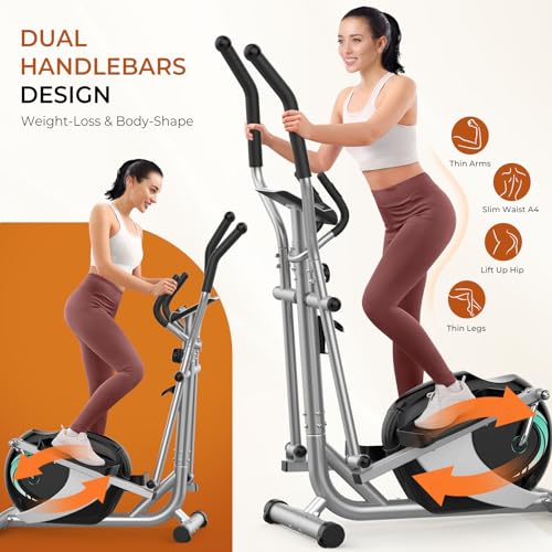 Crosstrainer für zuhause, YOLEO Extrem leiser und reibungsloser Cardio Fitness Ellipsentrainer mit LCD-Monitor mit 8 Stufen einstellbarem Widerstand, Pulssensor und Gerätehalter (Grün) - 4
