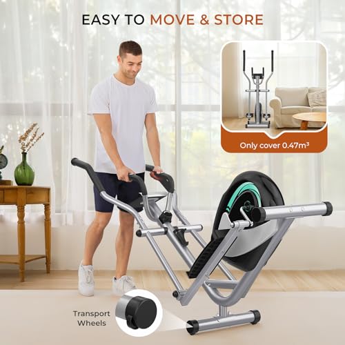 Crosstrainer für zuhause, YOLEO Extrem leiser und reibungsloser Cardio Fitness Ellipsentrainer mit LCD-Monitor mit 8 Stufen einstellbarem Widerstand, Pulssensor und Gerätehalter (Grün) - 5