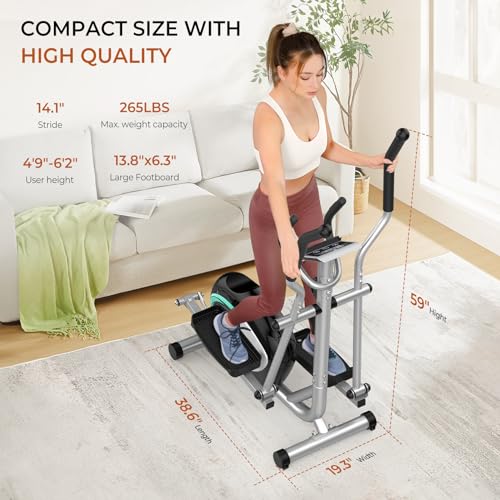 Crosstrainer für zuhause, YOLEO Extrem leiser und reibungsloser Cardio Fitness Ellipsentrainer mit LCD-Monitor mit 8 Stufen einstellbarem Widerstand, Pulssensor und Gerätehalter (Grün) - 6