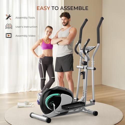Crosstrainer für zuhause, YOLEO Extrem leiser und reibungsloser Cardio Fitness Ellipsentrainer mit LCD-Monitor mit 8 Stufen einstellbarem Widerstand, Pulssensor und Gerätehalter (Grün) - 7