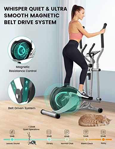 THERUN Magnetischer Crosstrainer für Zuhause, Cardio Ellipsentrainer mit 8-stufig einstellbarem Widerstand, LCD-Monitor, Gerätehalterung, 6 kg Schwungrad, belastbar bis 120 kg (Grün) - 2