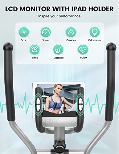 THERUN Magnetischer Crosstrainer für Zuhause, Cardio Ellipsentrainer mit 8-stufig einstellbarem Widerstand, LCD-Monitor, Gerätehalterung, 6 kg Schwungrad, belastbar bis 120 kg (Grün) - 3