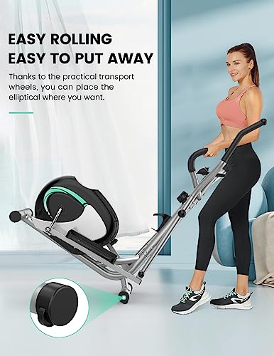 THERUN Magnetischer Crosstrainer für Zuhause, Cardio Ellipsentrainer mit 8-stufig einstellbarem Widerstand, LCD-Monitor, Gerätehalterung, 6 kg Schwungrad, belastbar bis 120 kg (Grün) - 5