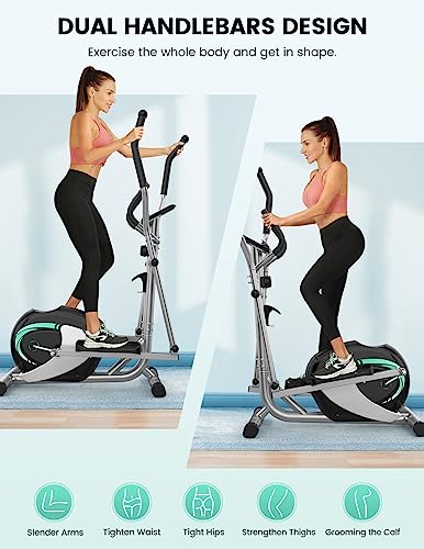 THERUN Magnetischer Crosstrainer für Zuhause, Cardio Ellipsentrainer mit 8-stufig einstellbarem Widerstand, LCD-Monitor, Gerätehalterung, 6 kg Schwungrad, belastbar bis 120 kg (Grün) - 6