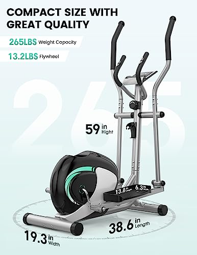 THERUN Magnetischer Crosstrainer für Zuhause, Cardio Ellipsentrainer mit 8-stufig einstellbarem Widerstand, LCD-Monitor, Gerätehalterung, 6 kg Schwungrad, belastbar bis 120 kg (Grün) - 7