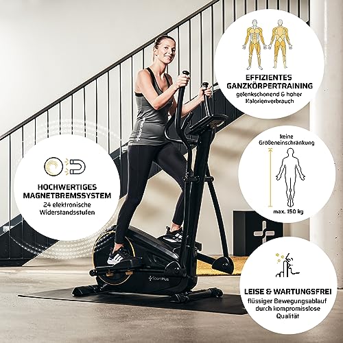 SportPlus Crosstrainer für zuhause - leiser Ellipsentrainer mit Magnetwiderstand und Trainingscomputer - platzsparend & gelenkschonend mit 24 Widerstandsstufen - Heimtrainer bis 150 kg belastbar - 3