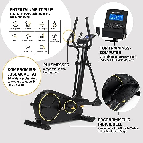 SportPlus Crosstrainer für zuhause - leiser Ellipsentrainer mit Magnetwiderstand und Trainingscomputer - platzsparend & gelenkschonend mit 24 Widerstandsstufen - Heimtrainer bis 150 kg belastbar - 4