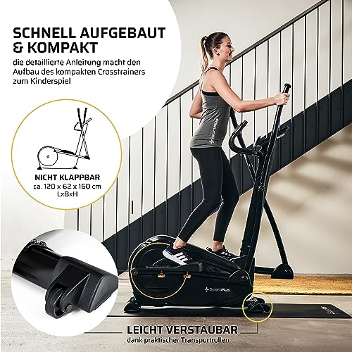SportPlus Crosstrainer für zuhause - leiser Ellipsentrainer mit Magnetwiderstand und Trainingscomputer - platzsparend & gelenkschonend mit 24 Widerstandsstufen - Heimtrainer bis 150 kg belastbar - 5