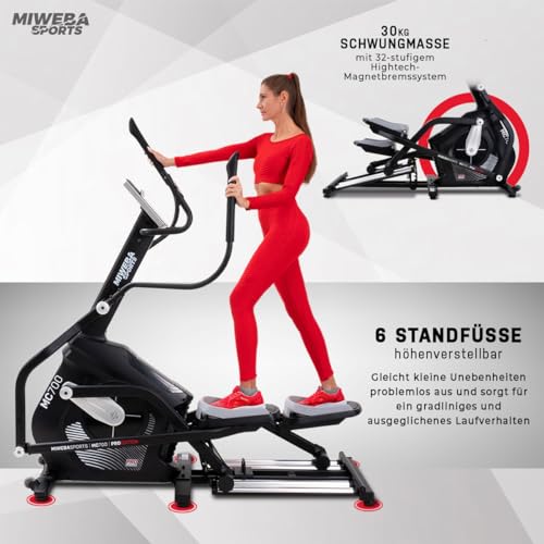 Miweba Sports Crosstrainer MC700 Stepper | Streaming App - 30 Kg Schwungmasse - Bis 150 Kg - Ergometer für Zuhause - Ellipsentrainer Heimtrainer elektrisch - Pulsmesser - Fitness - 8