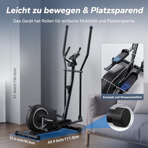MERACH Elliptical Trainer für Zuhause, Ultraleise Crosstrainer mit 16-stufiger Magnetwiderstand, Kardio Ellipsentrainer mit Pulssensor, LCD-Monitor, Tablet-Ständer, Leicht zu bewegen, bis zu 120KG - 5