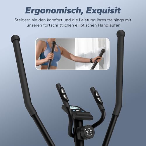 MERACH Elliptical Trainer für Zuhause, Ultraleise Crosstrainer mit 16-stufiger Magnetwiderstand, Kardio Ellipsentrainer mit Pulssensor, LCD-Monitor, Tablet-Ständer, Leicht zu bewegen, bis zu 120KG - 7