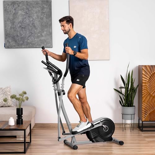 Hop-Sport Crosstrainer HS-2050C, Ellipsentrainer mit LCD-Display & Pulsmessung, leiser Crosstrainer für Zuhause - Magnet-Bremssystem & Transportrollen Silber - 2