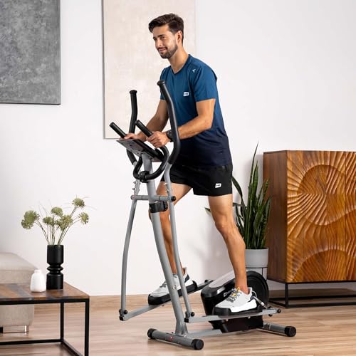 Hop-Sport Crosstrainer HS-2050C, Ellipsentrainer mit LCD-Display & Pulsmessung, leiser Crosstrainer für Zuhause - Magnet-Bremssystem & Transportrollen Silber - 3