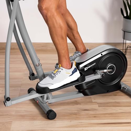 Hop-Sport Crosstrainer HS-2050C, Ellipsentrainer mit LCD-Display & Pulsmessung, leiser Crosstrainer für Zuhause - Magnet-Bremssystem & Transportrollen Silber - 6