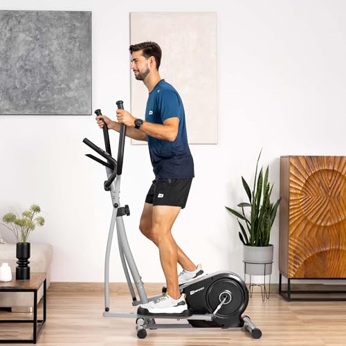 Hop-Sport Crosstrainer HS-2050C, Ellipsentrainer mit LCD-Display & Pulsmessung, leiser Crosstrainer für Zuhause - Magnet-Bremssystem & Transportrollen Silber - 7