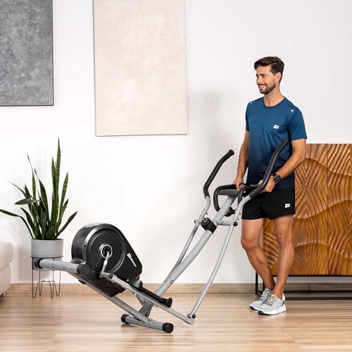 Hop-Sport Crosstrainer HS-2050C, Ellipsentrainer mit LCD-Display & Pulsmessung, leiser Crosstrainer für Zuhause - Magnet-Bremssystem & Transportrollen Silber - 9