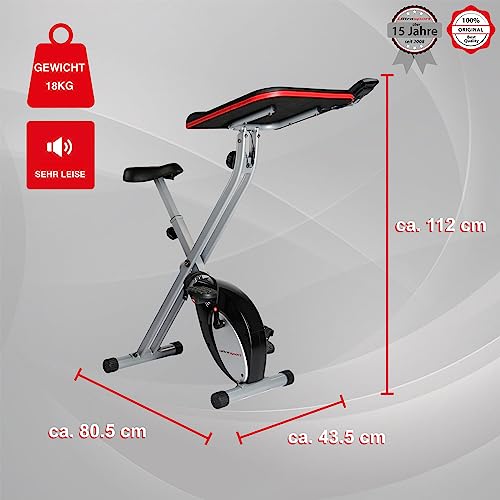 Ultrasport F-Bike Work, Heimtrainer mit Workstation, Heimgerät, Fitnessbike mit Konsole und Pulssensor am Lenker, faltbar, max. Benutzergewicht: bis 100 kg, Silber / Schwarz - 4