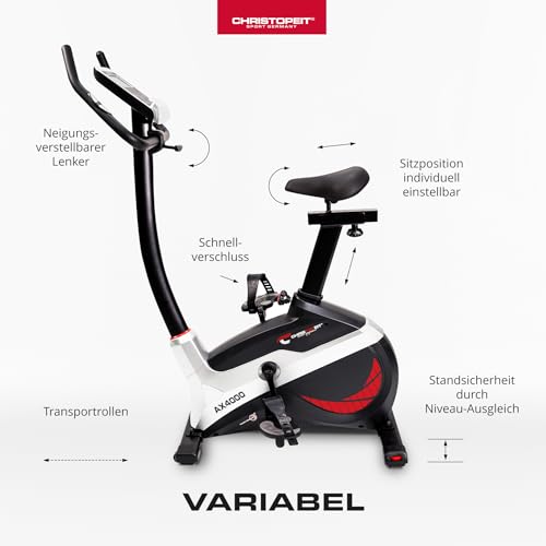 Christopeit Sport Ergometer Heimtrainer AX 4000-24-Stufig, bis 150kg Gewicht und 195cm Größe - 8kg Magnet-Bremssystem - 3