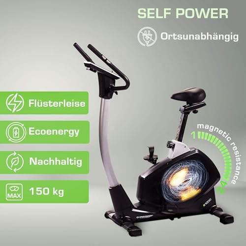 Christopeit Sport Ergometer Heimtrainer Eco 1000 inkl. Bodenschutzmatte - Generator, Magnet-Bremssystem, USB, Kinomap-App, bis 150kg Gewicht - 2