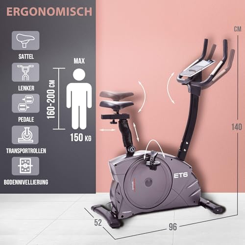 Christopeit Sport Ergometer Heimtrainer ET 6 new 24-Stufig, bis 150kg Gewicht, 12kg Magnet-Bremssystem, LCD-Display - 5