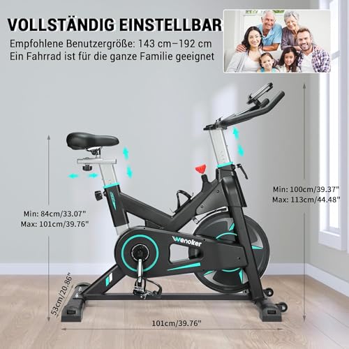 WENOKER Heimtrainer, Magnetwiderstand Stationäres Fahrrad für Zuhause, Indoor Bike mit Flüsterleise, Schweres Schwungrad und Verbesserter LCD-Monitor[2024 Aktualisierte] - 7