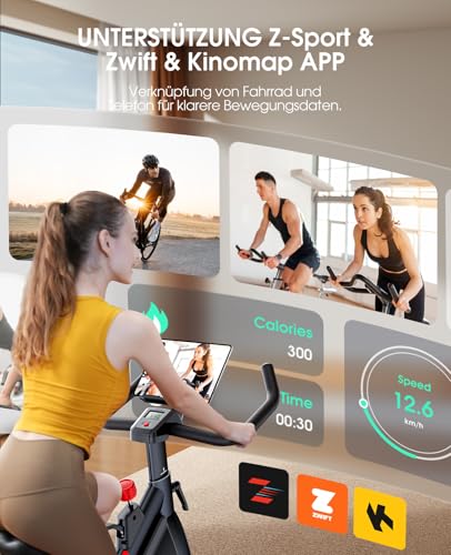 Heimtrainer Fahrrad mit APP Tracking, Bis 150 KG Ergometer Fahrrad mit magnetischem Widerstand, Fitnessgeräte für Zuhause,Hometrainer Fahrrad mit Sitzpolster, leisem Riemenantrieb Tablet Halterung - 2