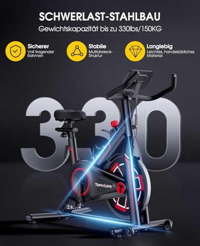 Heimtrainer Fahrrad mit APP Tracking, Bis 150 KG Ergometer Fahrrad mit magnetischem Widerstand, Fitnessgeräte für Zuhause,Hometrainer Fahrrad mit Sitzpolster, leisem Riemenantrieb Tablet Halterung - 7