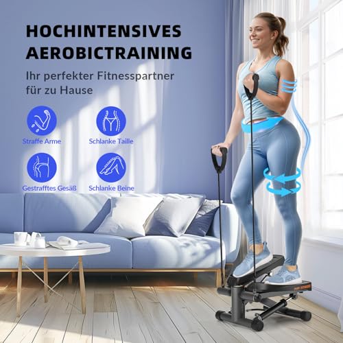 vannect 2 in 1 Mini Stepper für Zuhause mit Power Ropes, Up-Down Swing Stepper mit Smart-Display, Hometrainer Stepper für Anfänger & Fortgeschrittene, Bis zu 150 KG - 6