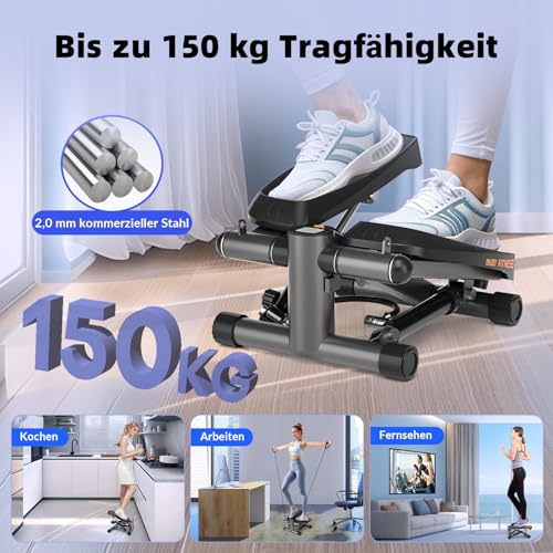 vannect 2 in 1 Mini Stepper für Zuhause mit Power Ropes, Up-Down Swing Stepper mit Smart-Display, Hometrainer Stepper für Anfänger & Fortgeschrittene, Bis zu 150 KG - 7