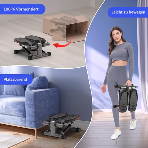 vannect 2 in 1 Mini Stepper für Zuhause mit Power Ropes, Up-Down Swing Stepper mit Smart-Display, Hometrainer Stepper für Anfänger & Fortgeschrittene, Bis zu 150 KG - 8