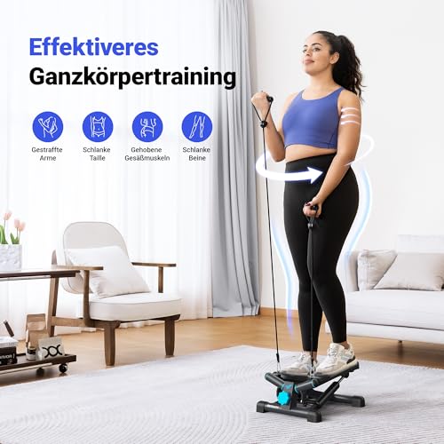 MERACH 2-in-1 Stepper für Zuhause, Leise Mini Stepper 150kg mit LCD-Monitor, Up-Down Swing Stepper mit Power Ropes for Bein/Arm/Butt Training, Home Office Fitness Exercise - 2