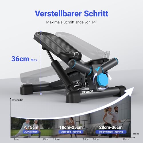 MERACH 2-in-1 Stepper für Zuhause, Leise Mini Stepper 150kg mit LCD-Monitor, Up-Down Swing Stepper mit Power Ropes for Bein/Arm/Butt Training, Home Office Fitness Exercise - 4