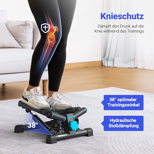 MERACH 2-in-1 Stepper für Zuhause, Leise Mini Stepper 150kg mit LCD-Monitor, Up-Down Swing Stepper mit Power Ropes for Bein/Arm/Butt Training, Home Office Fitness Exercise - 5