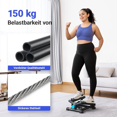 MERACH 2-in-1 Stepper für Zuhause, Leise Mini Stepper 150kg mit LCD-Monitor, Up-Down Swing Stepper mit Power Ropes for Bein/Arm/Butt Training, Home Office Fitness Exercise - 7